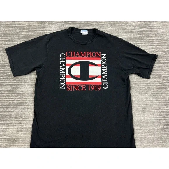 Vintage Champion‎ Shirt Mens XL Black Short Sleeve Cotton Haiti 90s Y2K - Picture 2 of 9